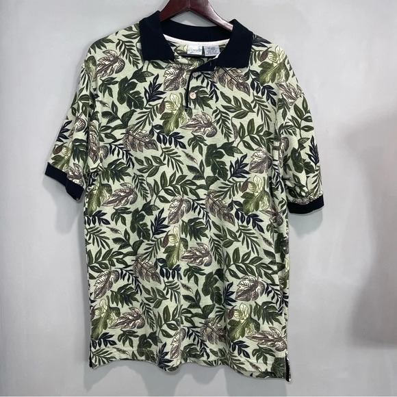 Ocean Pacific Sport Polo Shirt. Green Leaf Print Men’s M. Cotton. - Picture 4 of 8